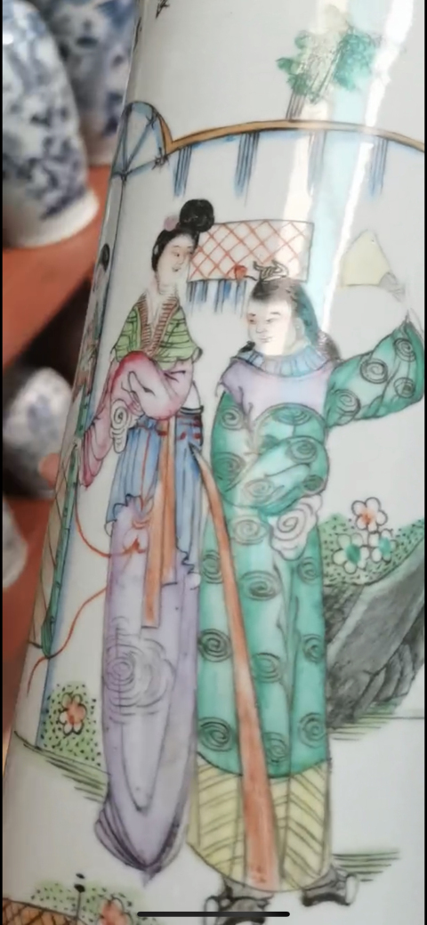 古玩陶瓷粉彩人物故事紋帽筒拍賣,當前價格2500元