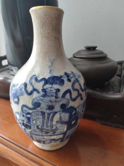 古玩陶瓷清中期哥釉青花天球瓶拍賣,當前價格800元