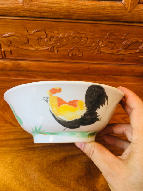 古玩陶瓷粉彩公雞圖碗拍賣,當前價格158元