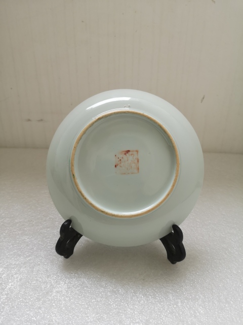 古玩陶瓷油粉彩花卉詩文盤拍賣，當前價格160元