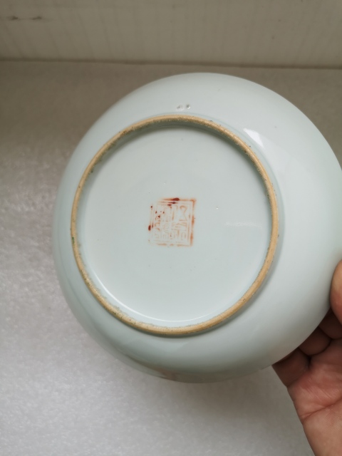 古玩陶瓷油粉彩花卉詩文盤拍賣，當前價格160元