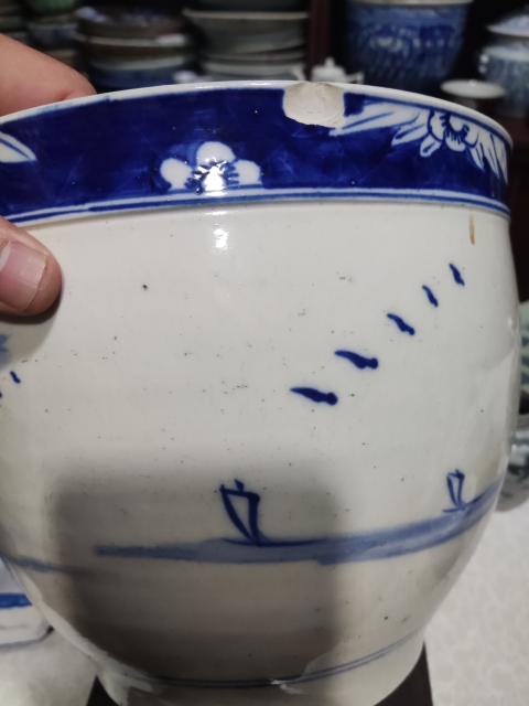 古玩陶瓷晚清山水紋青花缸拍賣，當前價格3988元