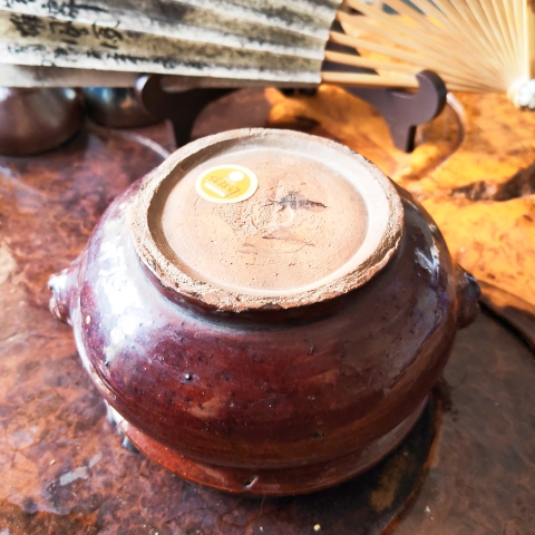 古玩陶瓷【帶保真卡】清中晚期道光-光緒 褐釉雙獅耳爐拍賣,當前價格4500元