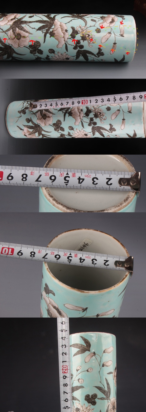 古玩陶瓷【*2646】清晚期  松石綠地墨彩花卉紋花插拍賣(mài)，當(dāng)前價(jià)格4800元