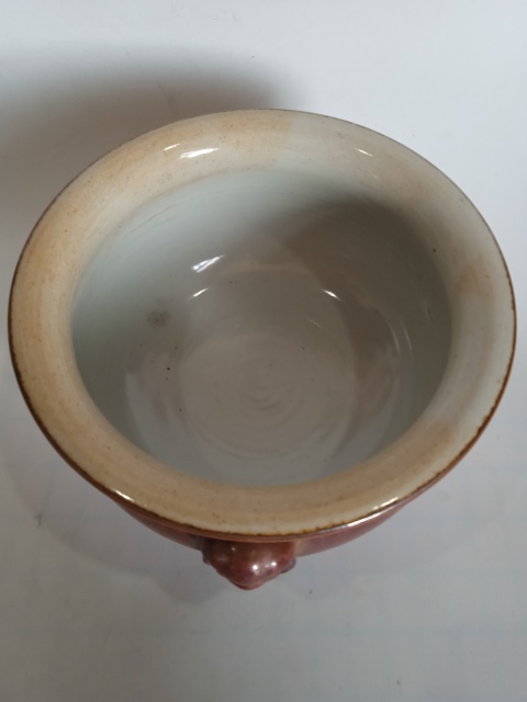 古玩陶瓷晚清鐵紅釉雙鋪首圈足香爐拍賣,當前價格4500元