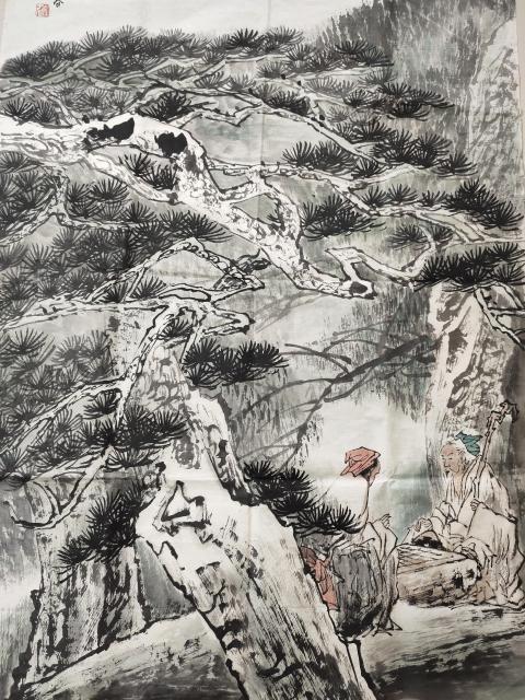 古玩字畫中國美術家協會會員 楊國春《松蔭對奕圖》拍賣,當前價格1369元