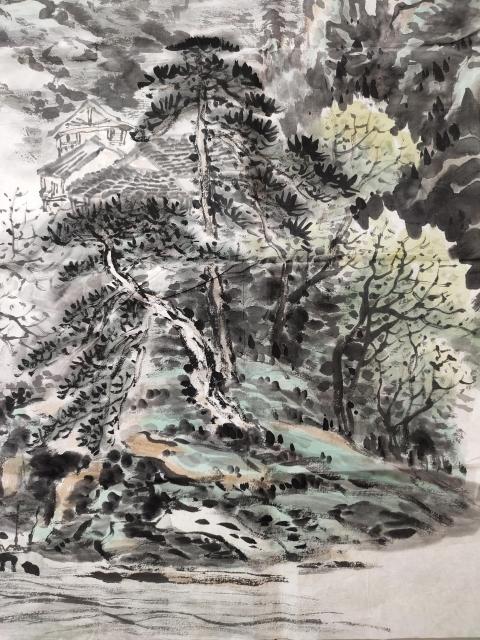 古玩字畫國家一級美術師、教授 施江城《山村晨曲》拍賣，當前價格9999元