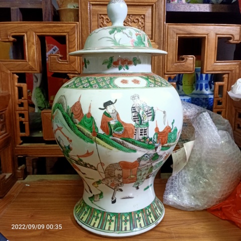 古玩陶瓷晚清五彩三國人物將軍罐拍賣,當前價格18888元