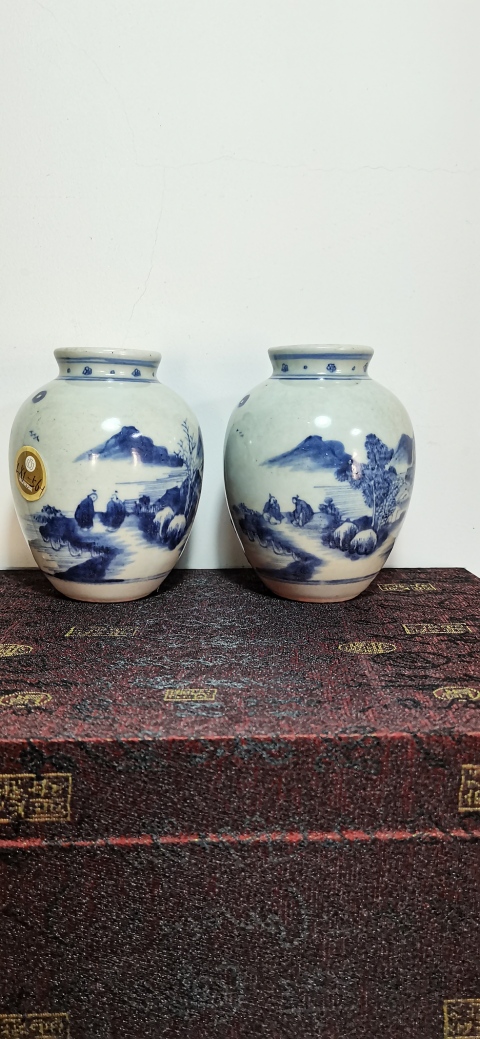 古玩陶瓷青花山水人物紋太白罐拍賣，當前價格56000元