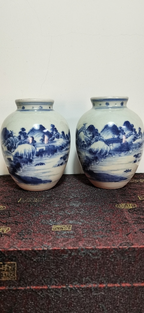 古玩陶瓷青花山水人物紋太白罐拍賣，當前價格56000元