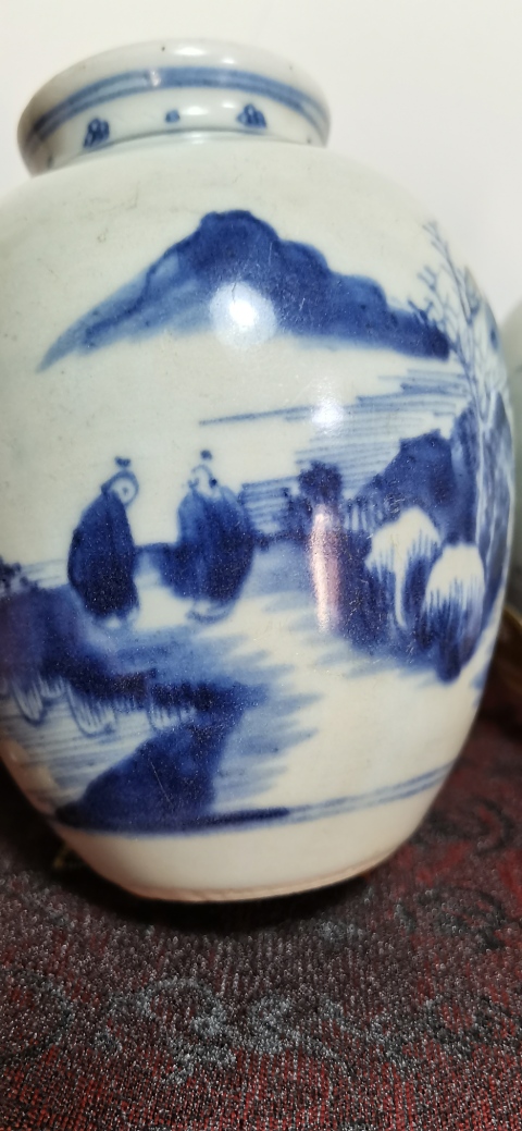 古玩陶瓷青花山水人物紋太白罐拍賣，當前價格56000元