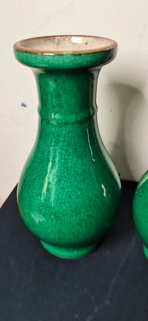 古玩陶瓷綠哥釉盤口瓶拍賣，當前價格6300元