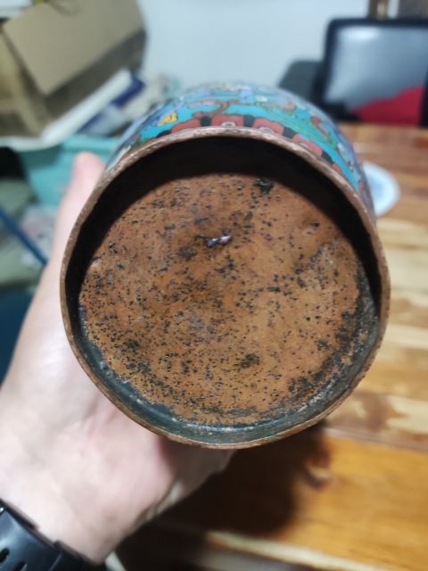 古玩雜項實物保真晚清民國景泰藍掐絲琺瑯花瓶拍賣，當前價格2480元