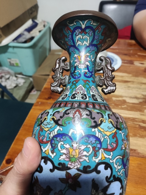 域鉴古玩】实物保真晚清民国景泰蓝掐丝珐琅花瓶拍卖价格/图片/值