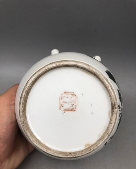 古玩陶瓷【望月樓】民國時期墨彩描金花卉紋四系粥罐拍賣，當前價格1000元
