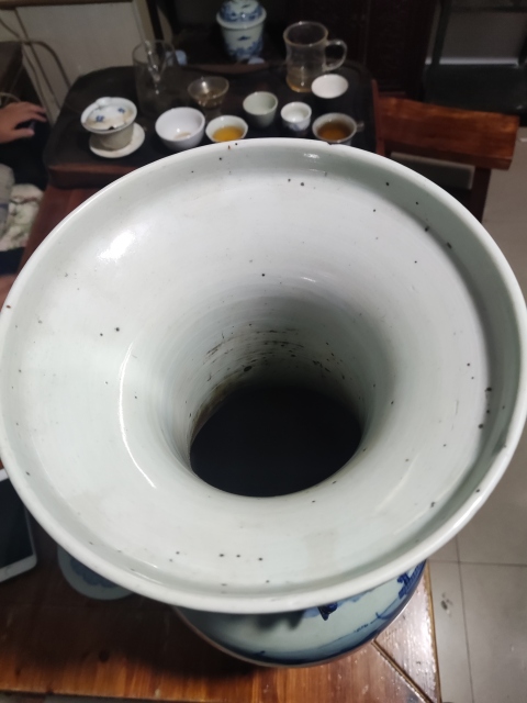 古玩陶瓷晚清人物山水青花雙耳盤口瓶拍賣,當前價格1988元