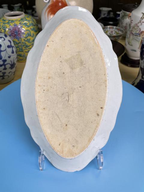 古玩陶瓷【實物保真】清乾隆青花花卉紋橢圓形花口盤拍賣，當前價格1300元