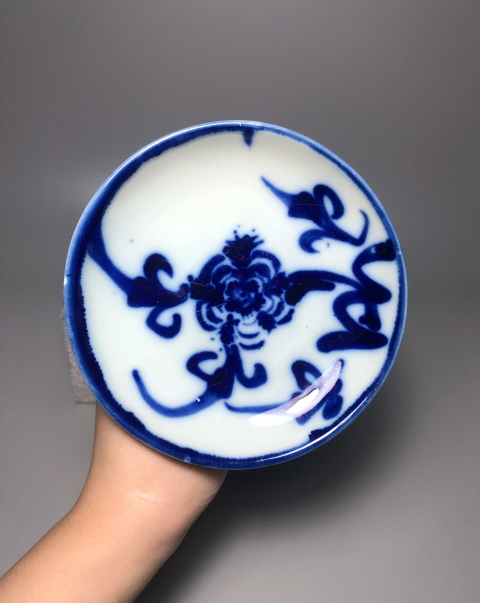 古玩陶瓷精美透亮青花花卉紋高足盤拍賣,當前價格0元