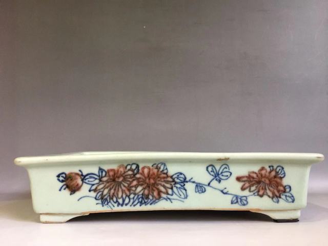 古玩陶瓷嘉慶青花釉里紅水仙盆拍賣,當前價格9000元