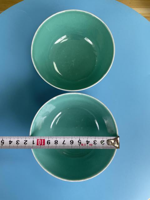 古玩陶瓷民國 精品松石綠地粉彩花卉紋敦式碗一對拍賣，當前價格2500元