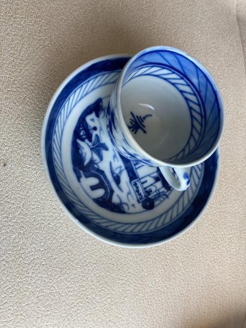 古玩陶瓷清中樓臺亭閣山水紋青花杯盤拍賣,當前價格1300元