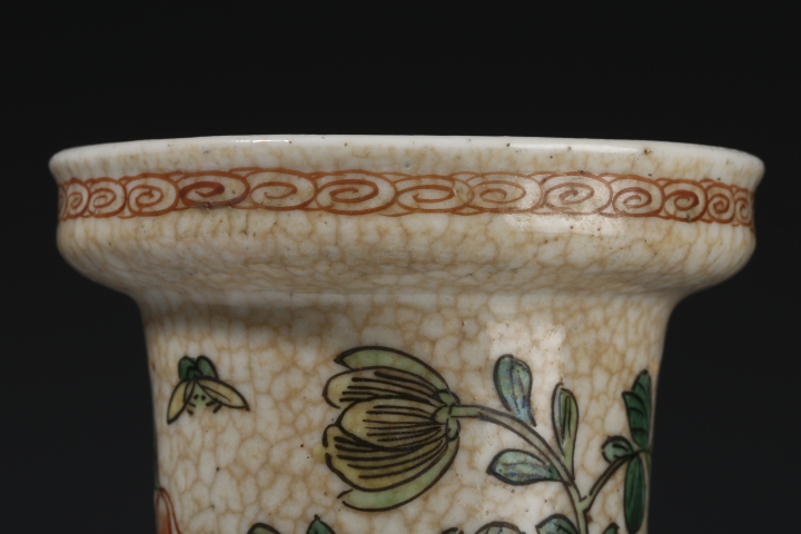 古玩陶瓷晚清·哥釉五彩四季花卉紋棒槌瓶拍賣，當前價格6600元