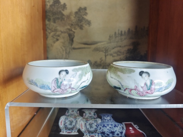 古玩陶瓷彩繪仕女紋洗一對拍賣,當前價格8888元