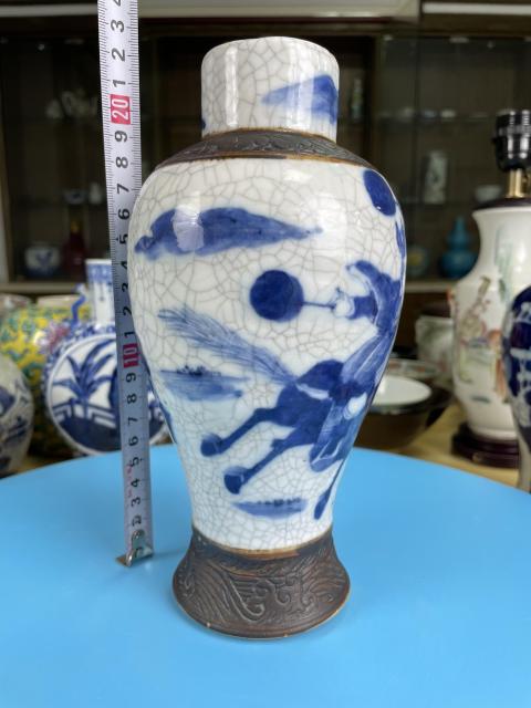 古玩陶瓷清道光 精品哥釉青花刀馬人物紋梅瓶拍賣,當前價格2900元