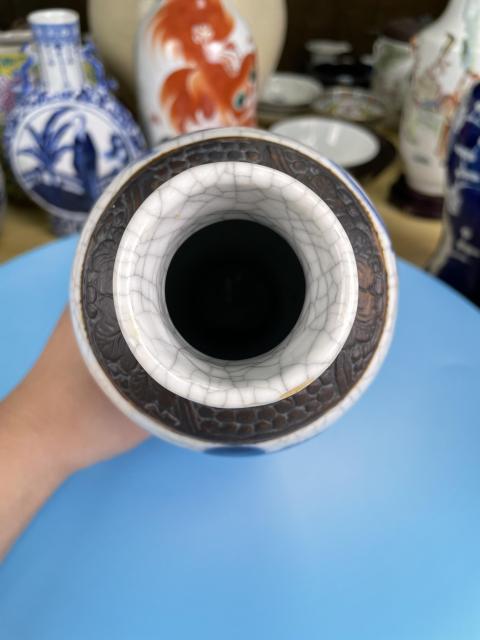 古玩陶瓷清道光 精品哥釉青花刀馬人物紋梅瓶拍賣,當前價格2900元