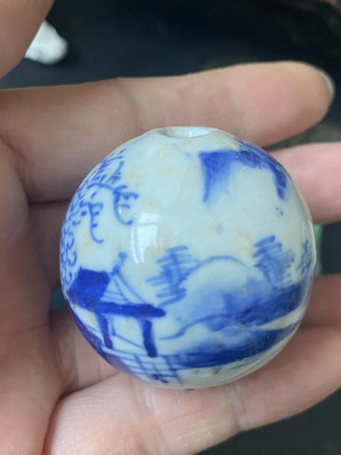 古玩陶瓷晚清山水紋青花磁珠拍賣，當前價格980元