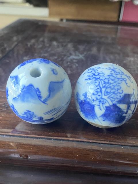 古玩陶瓷晚清山水紋青花磁珠拍賣，當前價格980元