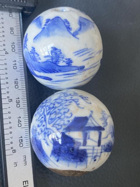 古玩陶瓷晚清山水紋青花磁珠拍賣，當前價格980元