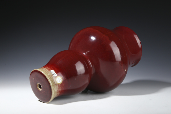 古玩陶瓷清中·紅釉葫蘆形廟頂拍賣，當前價格18000元