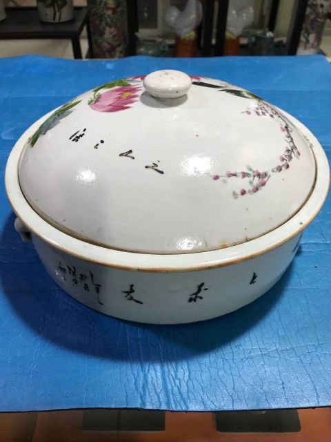 古玩陶瓷淺降彩花鳥一品鍋拍賣，當前價格1580元