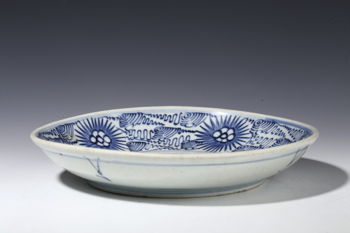 古玩陶瓷清中?青花太陽花盤拍賣，當前價格966元