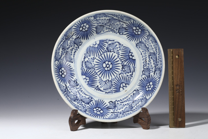 古玩陶瓷清中?青花太陽花盤拍賣，當前價格966元