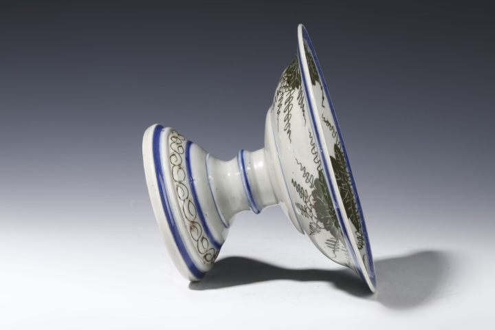 古玩陶瓷民國·釉下彩葡萄紋高足盤拍賣，當前價格800元