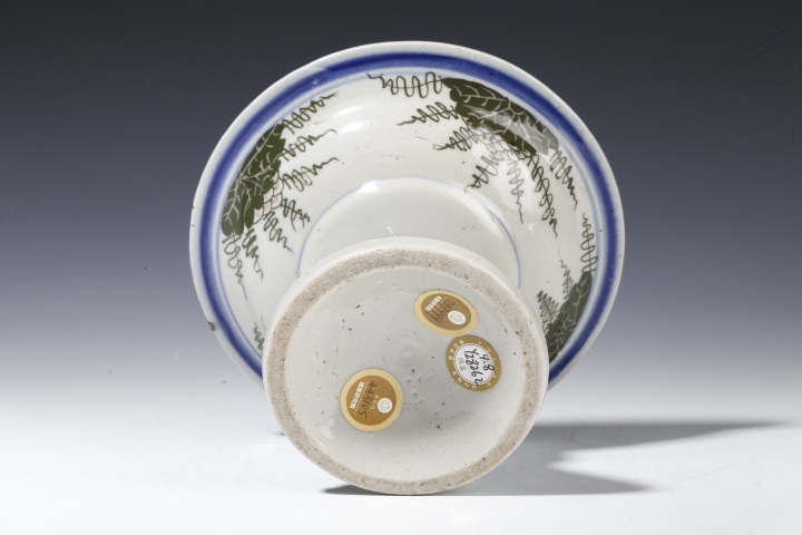 古玩陶瓷民國·釉下彩葡萄紋高足盤拍賣，當前價格800元