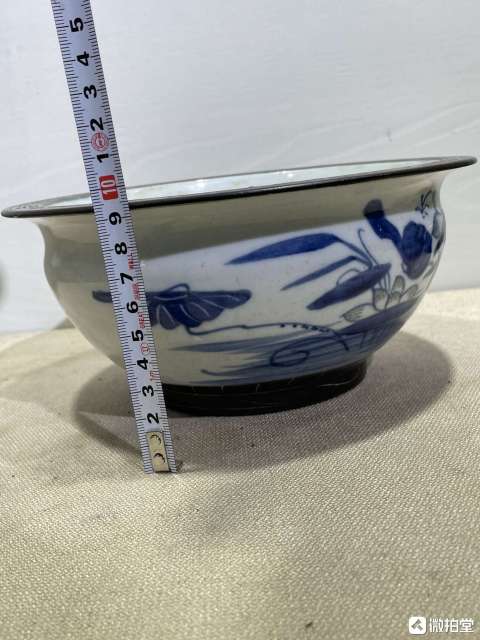 古玩陶瓷清晚期青花釉里紅荷塘紋香爐拍賣，當前價格6600元