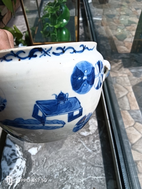 古玩陶瓷光緒青花博古圖粥罐拍賣，當前價格1200元