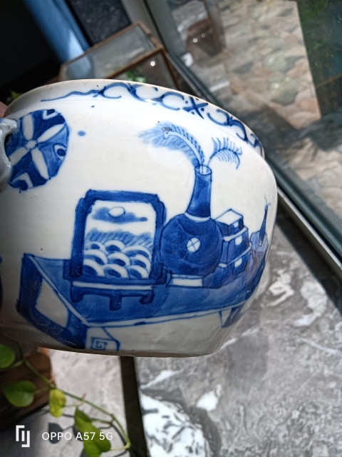 古玩陶瓷光緒青花博古圖粥罐拍賣，當前價格1200元