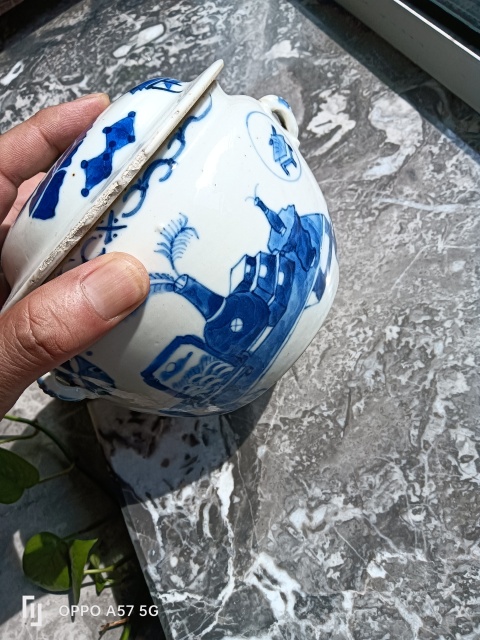 古玩陶瓷光緒青花博古圖粥罐拍賣，當前價格1200元