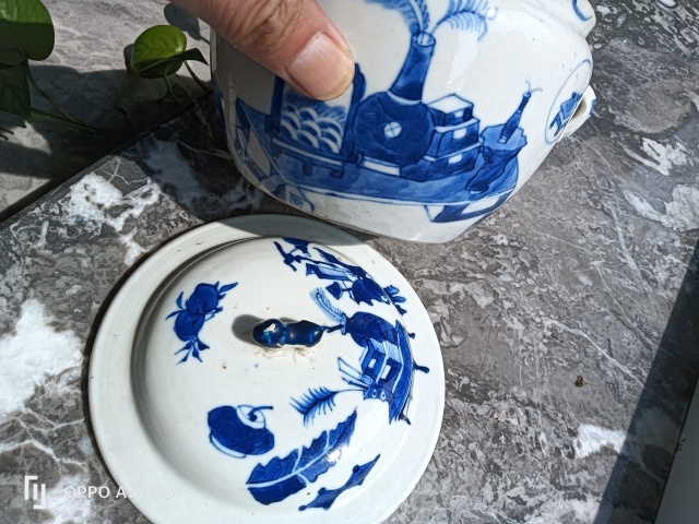 古玩陶瓷光緒青花博古圖粥罐拍賣，當前價格1200元