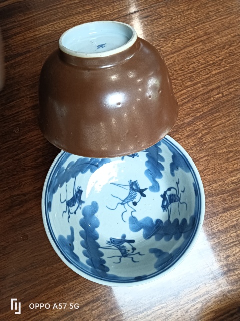 古玩陶瓷晚清外紫金釉內青花金玉滿堂碗拍賣，當前價格900元