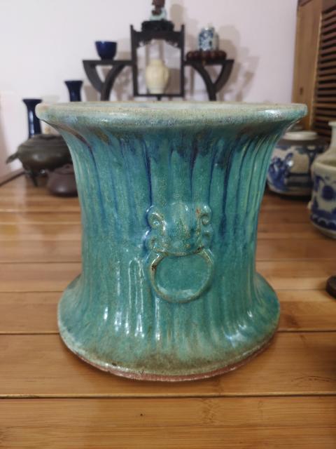 古玩陶瓷清末-綠釉鋪首銜環尊(信安造款)拍賣,當前價格6300元