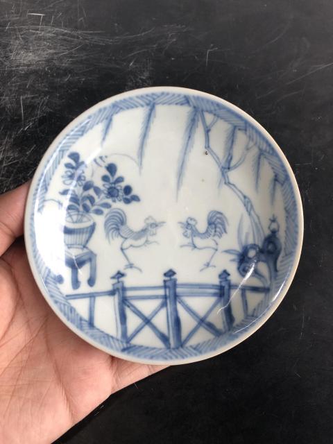 古玩陶瓷外紫金內青花花卉斗雞圖杯碟拍賣,當前價格4680元
