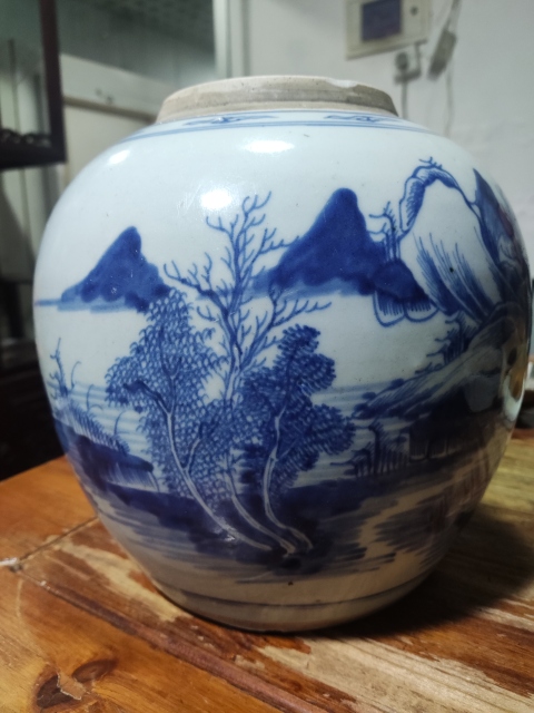 古玩陶瓷清代乾隆山水紋青花罐拍賣,當前價格4688元