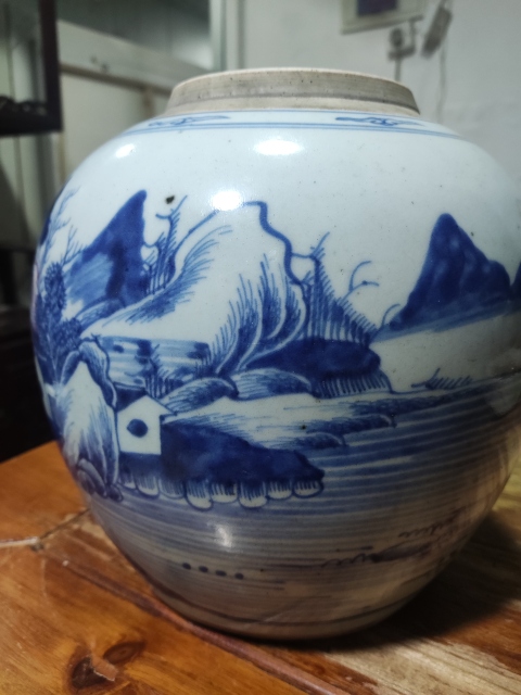 古玩陶瓷清代乾隆山水紋青花罐拍賣,當前價格4688元