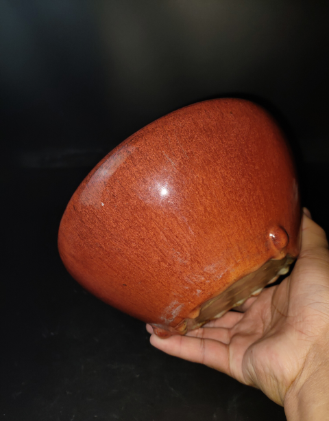 古玩陶瓷紅釉三乳足香爐拍賣，當(dāng)前價(jià)格3800元
