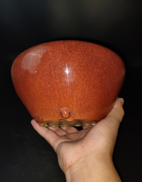古玩陶瓷紅釉三乳足香爐拍賣，當(dāng)前價(jià)格3800元